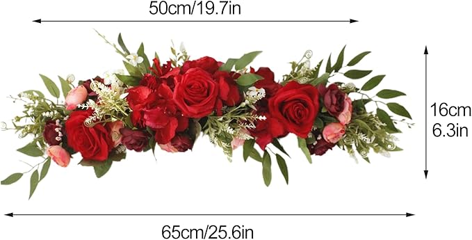 MSUIINT 25.6 Inch Artificial Rose Flower Swag with Green Leaves, Handmade Fake Plant for Front Door, Wedding Arch Flowers Spring Floral Swag, Wall Hanging Swag for Home Party Decor(White)