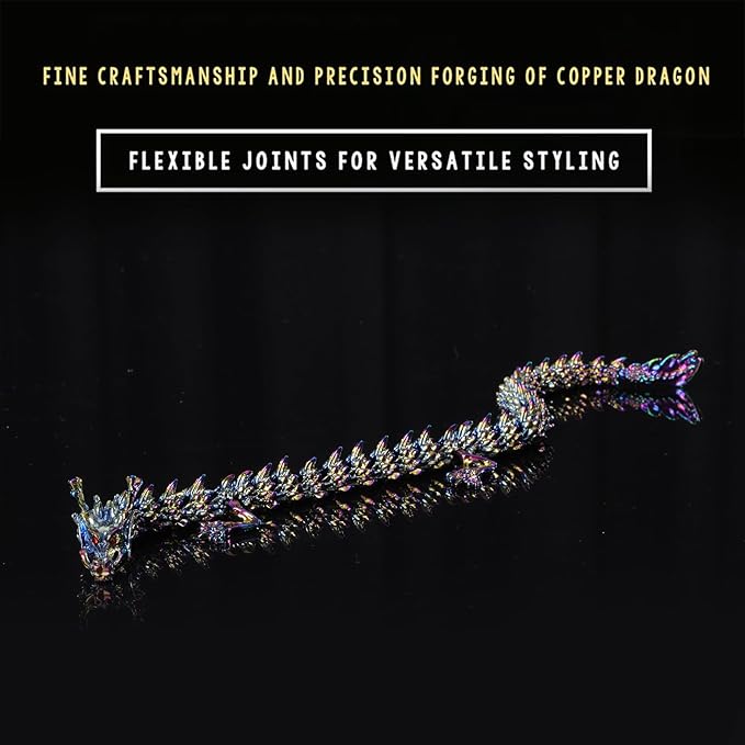 LIYAOLI Large Metal 3D Printed Articulated Chinese Dragon Figurine Statue Bookshelf Decor 15 Inch Three Color Flexible Joints Luck Dragon for Home Office Desk Decoration