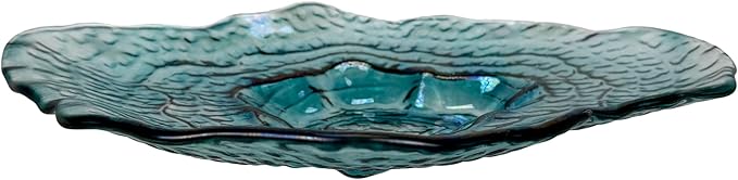 Things2Die4 Decorative Oyster Shaped Plate, 13 X 10 Inch Iridescent Sea Blue Glass Decorative Plate for Coastal Tabletop Display, Nautical Accent Dish for Entryway or Living Room