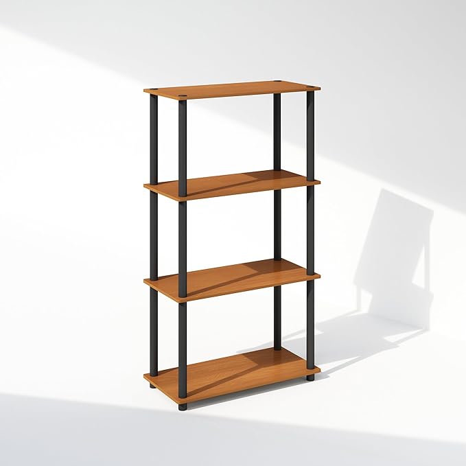 Furinno Turn-N-Tube Book Shelf, 4-Tier Bookshelf, Bookcase with Multipurpose Compact Display Rack, 11.6 x 23.6 x 43.2, for Living Room, Bedroom, Home Office, Light Cherry/Black