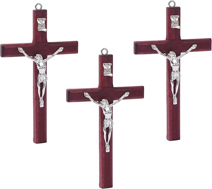 ZYFLSQ Catholic Crucifix Wall Cross 3 Pack, 4.7 inch Small Catholic Wooden Jesus Cross for Home Decor, Hanging Cross for Wall