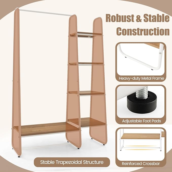 Tangkula Garment Rack with Shelves, Clothes Rack with 5 Shelves & Hanging Bar, Open Wardrobe for Hanging Clothes and Storage, Free Standing Closet Organizer, Clothing Rack for Bedroom Entryway