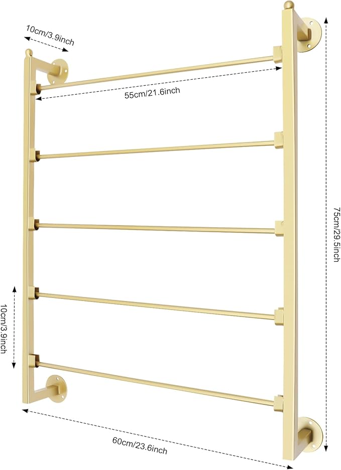 Wall Mounted Scarf Rack, 5-Tier Metal Scarves Towels Rack Wall Display Silk Ribbon Storage Organizer Gold Hijab Hanger for Flower Shop Retail Store (Gold)