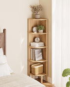 Corner Shelf, 5 Tier Corner Bookshelf, Display Corner Shelf Stand with Storage Rack, Wall Corner Bookshelf for Living Room, Bedroom, Office, Oak