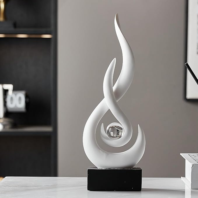 Modern Abstract Art Table Decoration,Resin Flame Statue Modern Centerpiece Ornaments for Living Room Great Gift Idea Home Decor,Collectibles (White)