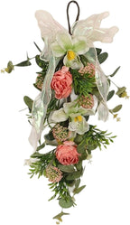 Artificial Floral Teardrop Swag Front Door Swag Romantic with Hanging Loop Spring Wreath for Cafe Anniversary Office Wedding