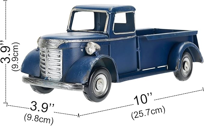 SOFFEE DESIGN 10in Collectible-Vehicles Classic Truck, Pick-up Model Iron Decorations, Collectible Figurine Desktop Car Wine Holder for Home Decor, Dark Blue