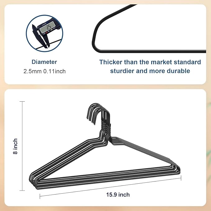 SPECILITE Wire Metal Clothes Hangers Bulk 200 Pack for Standard Size Suits, Coats, Shirts, Pants, Skirts, Space Saving, Non Slip,16 Inch 12 Gauge Ultra Thin, Black