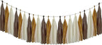 15Pcs Brown Paper Tassel Garland,Tissue Tassel Banner for Boho Rustic Neutral Wedding Bridal Shower Western Party Decoration(Browe, Kraft, Beige)