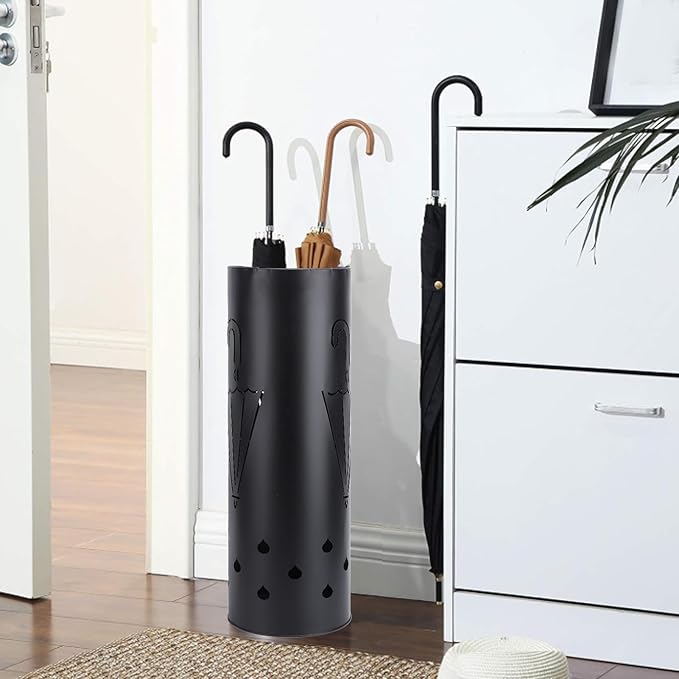 Umbrella Stand,Metal Round Umbrella Stand Rack,Canes Walking Sticks Holder for Entryway, Home, Office, Black (Type 1)