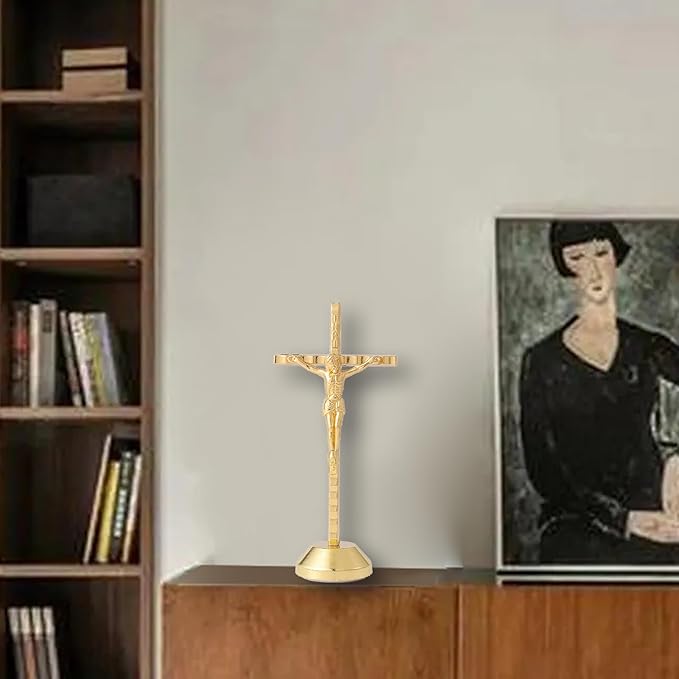 Crucifix Wall Cross Small Metal Slender Catholic Crosses Golden Cross Wall Décor(4.72inches - Golden)
