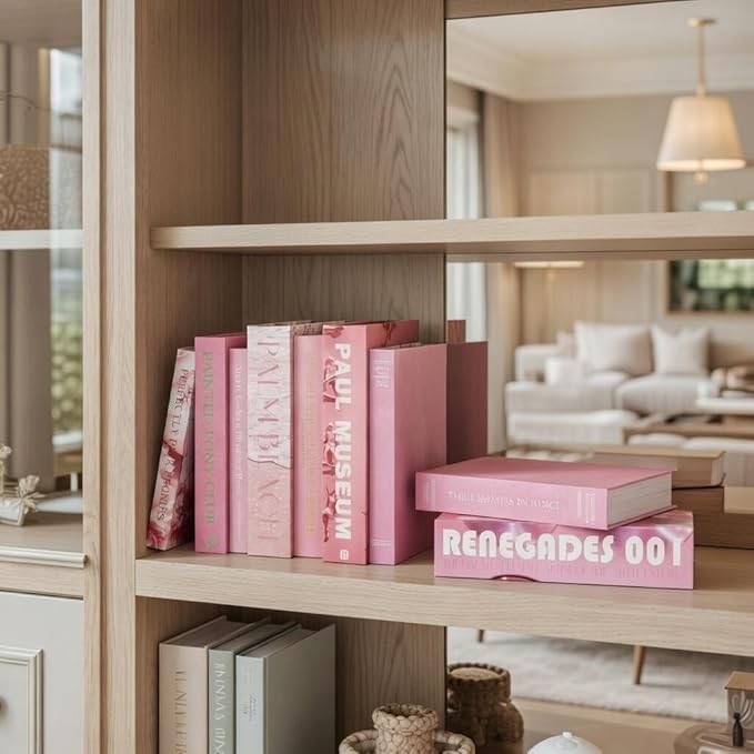 Pink Faux Books Set of 9 - Secret Compartment Fake Books Ideal for Coffee Table, Home Staging, Interior Design & Fashion Books, Beach House, Library Decor, Palm Beach Accessories