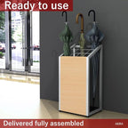 AKIRA Mid-Size Umbrella Stand for 12-Umbrellas Modern Natural Wood Grain & Gray Metal Entryway Organizer Rack Holder for Office or Lobby, Model US-US-0325-GYNA
