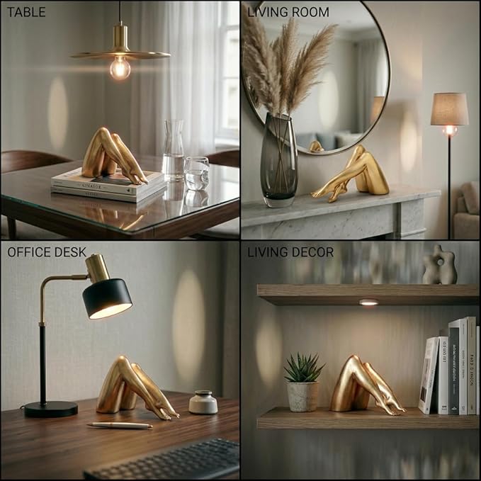 Golden Legs Sculpture - Elegant Resin Statues for Aesthetic Shelf Decor & Office Desktop & Cabinets | 7.87" D x 3.54" W x 4.53" H, Side Lying Legs