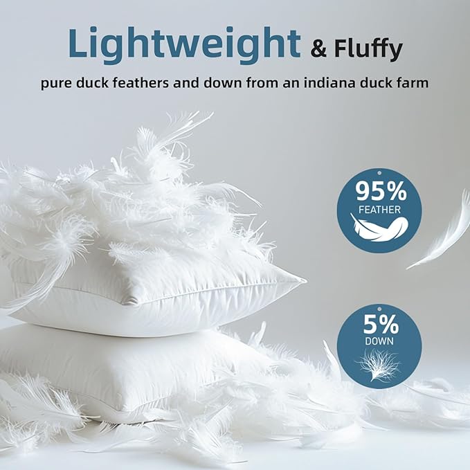 YSTHER 26x26 Euro Pillow Inserts Set of 2, Premium Down Feather Pillows for Couch & Bed - Hypoallergenic, Machine Washable, Fluffy Decorative Throw Pillow Inserts (White)