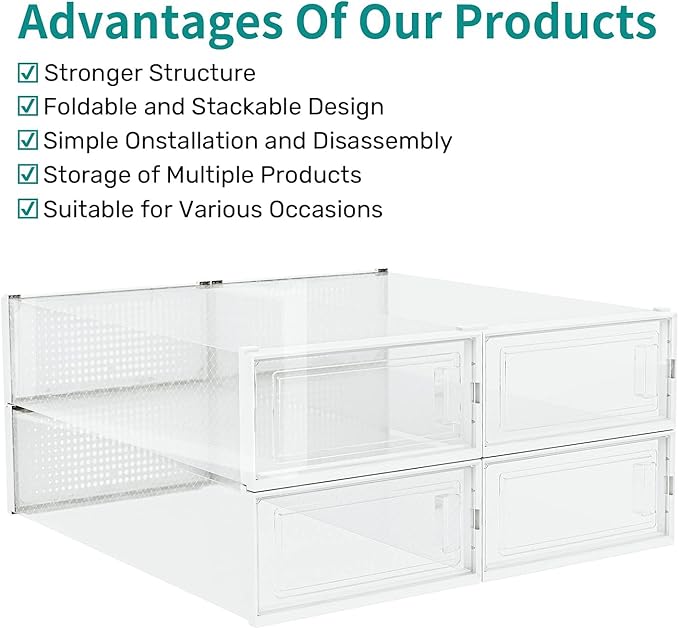 PARANTA 8-Piece Boot and 12-Piece Shoe Storage Box, Stackable Clear Plastic Shoe Box, Space-Saving Shoe Organizer for Boots, Sneakers, and High Heels, Clear