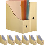 Pasimy 8 Pack Magazine File Holders Cardboard Foldable Magazine Storage Organizer Vintage Gold Kraft File Document Book Storage Boxes for Family School Office Desk Supplies Table Mail Organizer Holder