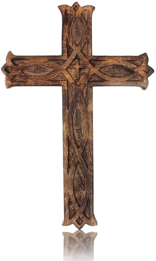 IBLAY Wooden Religious Catholic Crucifix Cross Wall Hanging 18 x 12 Inches Carvings Living Room Home Decor Accent Church Chapel Altar Wall Art Decor