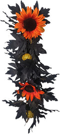 Artificial Rose Flower Swag,Artificial Sunflower Swag, 24 Inch Decorative Swag with Pumpkins Berries and Black Leaves for Halloween Home Front Door Lintel Wedding Arch Party Tabletop Wall Decor(#1)