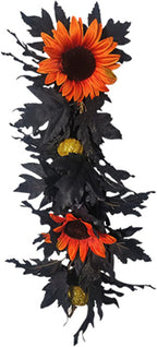 Artificial Rose Flower Swag,Artificial Sunflower Swag, 24 Inch Decorative Swag with Pumpkins Berries and Black Leaves for Halloween Home Front Door Lintel Wedding Arch Party Tabletop Wall Decor(#1)