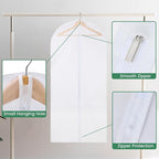 12 Pack Garment Bags for Hanging Clothes - Translucent Dress Bag for Closet Wardrobe Storage Travel - 24" x 49"