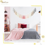 DrCor 16ft Pink & Grey Boho Tassel Garland – Handmade Yarn Bunting Banner for Nursery, Kids Room or Dorm, Baby Shower, Birthday Party Backdrop, or Cozy Home Decor