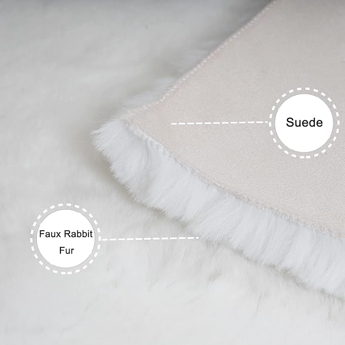 Ghouse Ultra Soft Faux Rabbit Fur Rug 2x3, Machine Washable Area Rugs for Bedroom Fluffy Rugs for Living Room, no-Shedding Carpet Sheepskin Rug White