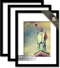 100% Solid Wood 9x12 Picture Frame Set of 3, Black Frame Display Photo 6x8 with Mat or 9 x 12 without Mat, 9by12 HQ Matte Black Frame for Wall - 3 Pack/Black/9"x12"