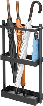 Umbrella Stand with Drying Stone, Steel Umbrella Holder Rack, Organizer for Entryway, Mudrooms, Office, Black