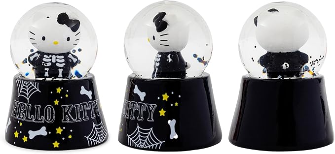Sanrio Hello Kitty Black Skeleton Mini Light-Up Snow Globe with Swirling Glitter Display | 3 Inches Tall
