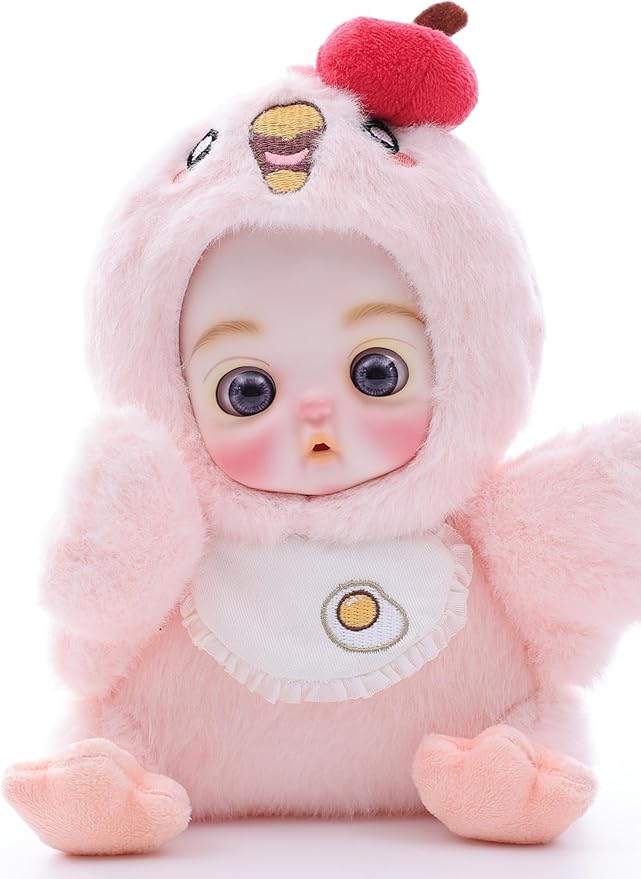 6" Hand-Painted Porcelain Face Doll with Acrylic Cotton Body, Small Ceramic Collectible Doll for Shelf & Desk Decor, Aesthetic Home Display, Collectors & Unique Birthday Gift (Pink)