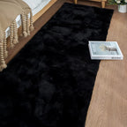 Black Shag Faux Rabbit Fluffy Fur Rugs for Bedroom Machine Washable Runner Rugs for Living Room 2x8 Runner Rug Nursery Rug