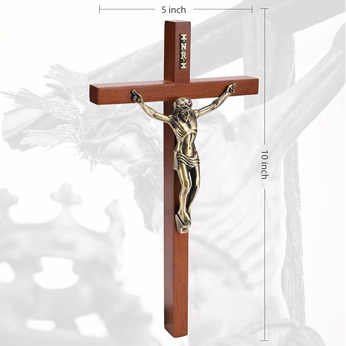 DCCXN Crucifix Wall Cross, Wooden Catholic Hanging Jesus Christ Cross for Wall Decor - 10 Inch