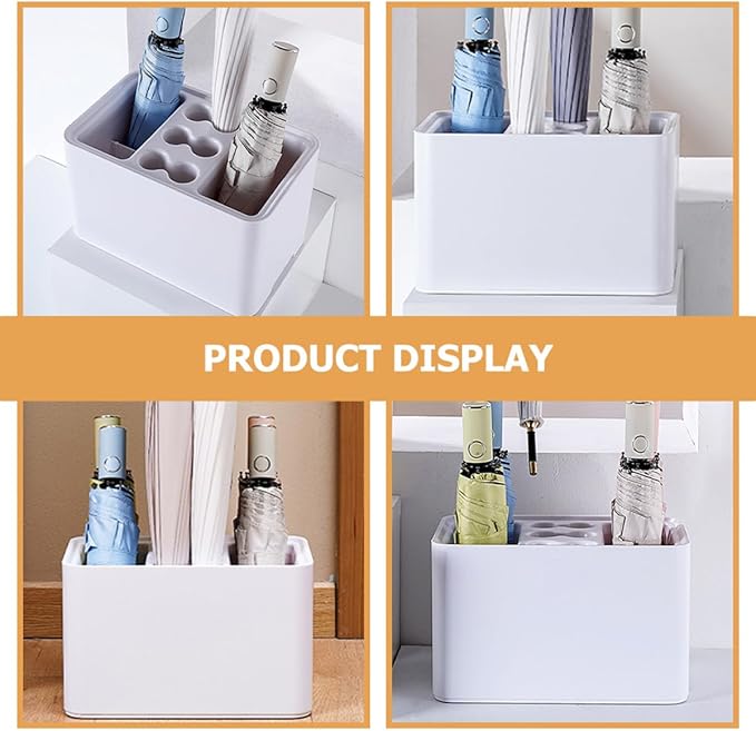 OSALADI White Umbrella Stand with Drain Tray Space-Saving Organizer Rack for Home Office Dormitory Rounded Corners with Positioning Grooves Suitable for Folding and Standard Umbrellas