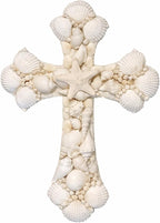 Seashell Cross Wall Decor – 12x8 Inch Handmade Religious Wall Art with Starfish, Abalone & Seashell Accents – Wall Mount Decorative Coastal Christian Cross for Wall & Room Decor by SassyXpressions