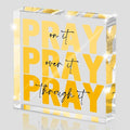 Yellow Dorm Room Decor for Women, Yellow Bathroom Decoration, Ideal Christian Gifts for Women - Pray On It,Pray Over It - Bible Verse Desk Art, Inspirational Decor, Desk Decorations for Office, 4 x 4 inches