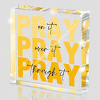 Yellow Dorm Room Decor for Women, Yellow Bathroom Decoration, Ideal Christian Gifts for Women - Pray On It,Pray Over It - Bible Verse Desk Art, Inspirational Decor, Desk Decorations for Office, 4 x 4 inches