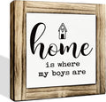 Farmhouse Home Signs, Box Sign Wood Desk Sign Decor, Wood Decoration for Living Room, Shelf Decor, Gift for Boy Mom, Housewarming Gift, Home is Where My Boys are Sign 5.9×5.9 inches