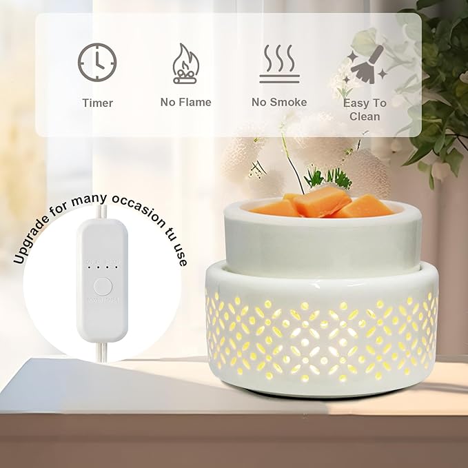 VICTORIA AROMA Cearmic Wax Melt Warmer with Timer - Candle Melter with Silicone Liner Electric Wax Warmer for Scented Wax, Fragrance Oil Burner for Home, Office, Bedroom Decor, and Gifts