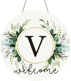 Monogram Letter V Wreaths for Front Door Wreath Wooden Welcome Sign for Front Door Decor Floral Family Last Name Initial House Warming Spring Summer Porch Rustic Wall Home Kitchen Boho Decorations