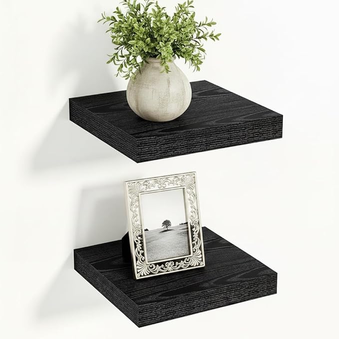 Vivelove Black Floating Shelves for Wall 12 Inches Wide, 12" Deep Wall Shelves for Bedroom, Bathroom, Living Room, Kitchen, Office, Home Decor Shelf with Invisible Brackets,12" X 12" X 1.5", Set of 2
