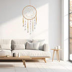 Artilady Dream Catchers with Crystals - Large Boho Yellow Moon Dream Catcher Wall Decor House Decorations for Home Girls Kids Baby Bedroom Room Decor Christmas Birthday Teen Girl Boys Gifts