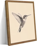 Vintage Framed Wall Art, Birds Canvas Prints, Hummingbird Sketch Painting Picture, Neutral Farmhouse Artwork Wall Decor for Living Room Bedroom – Dark Wooden Frame 12x16in