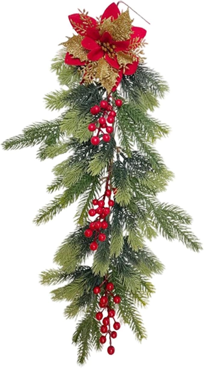 HouseVibe Artificial Christmas Swag Greenery Wreath Decorative Prop Door Swag Staircase Decoration for Stairs New Year 26.77 inch