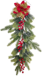 Fancyes Artificial Christmas Swag Greenery Wreath Decorative Prop Door Swag Staircase Decoration for Stairs New Year