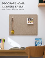 Fluxynara Bulletin Board, 23.6" x 17.5" Cork Board Alternative with 12 Safe Removable Adhesive Tabs, Foldable Felt Pin Board for Home Office, Classroom, Bedroom,Entryway for Walls—Taupe