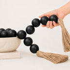 OMISHE 60" Long Extra Large Wood Bead Garland with 1.6" Diameter Wooden Beads and Tassels, Rustic Farmhouse Country Decorative Beads for Home Decor Tiered Tray Decor, Black