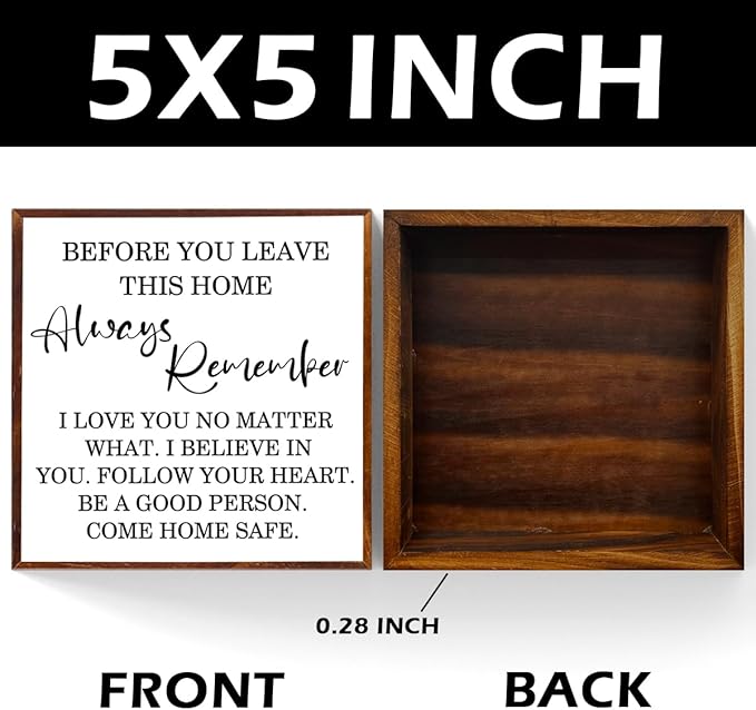 Inspirational Home Decor Signs Quote Wood Box Sign, Before You Leave This Home Wood Box Sign Square Desk Decor，Rustic Farmhouse Home Sign for Shelf Decor 5 x 5 Inches.（white）