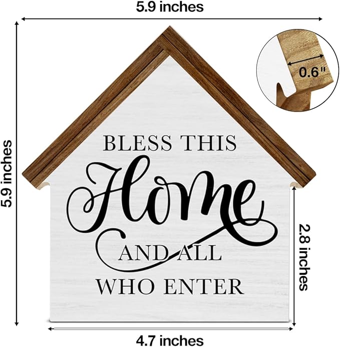 Rustic Home Decor, Bless This Home and All Who Enter House Shaped Wood Family Sign, Farmhouse Living Room Decor