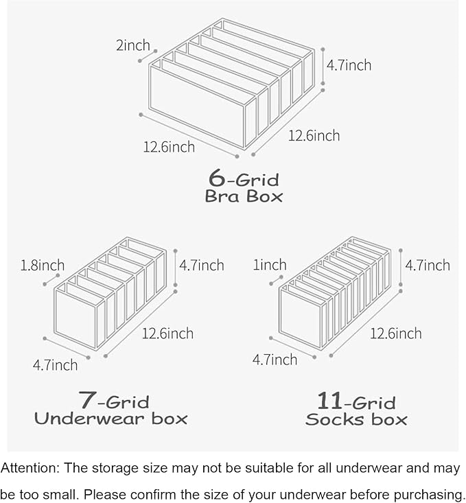 Underwear Organizer, 3 Set Foldable Bra Underwear Organizer Drawer Divider Storage Organizer for Underwear, Socks, Ties, Bras, Women Underwear Storage Compartment Box (White)